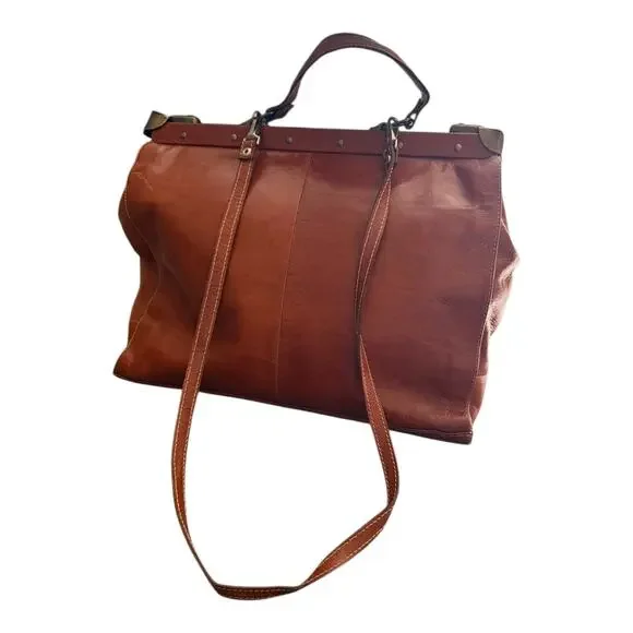 Vintage Brown Leather Satchel Tote Business Bag with Detachable Shoulder Strap - Picture 16 of 16
